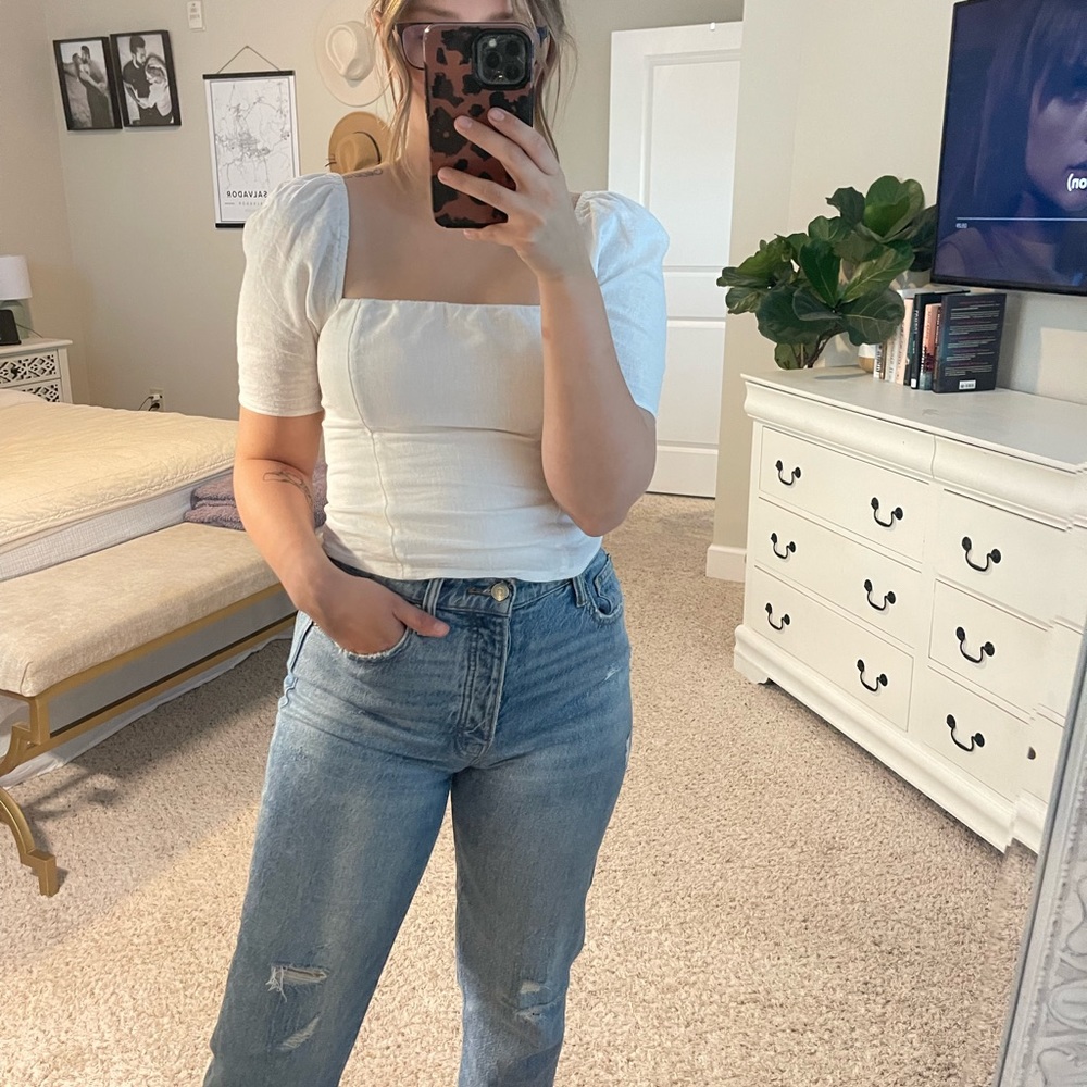 A&F Cropped Linen Shirt